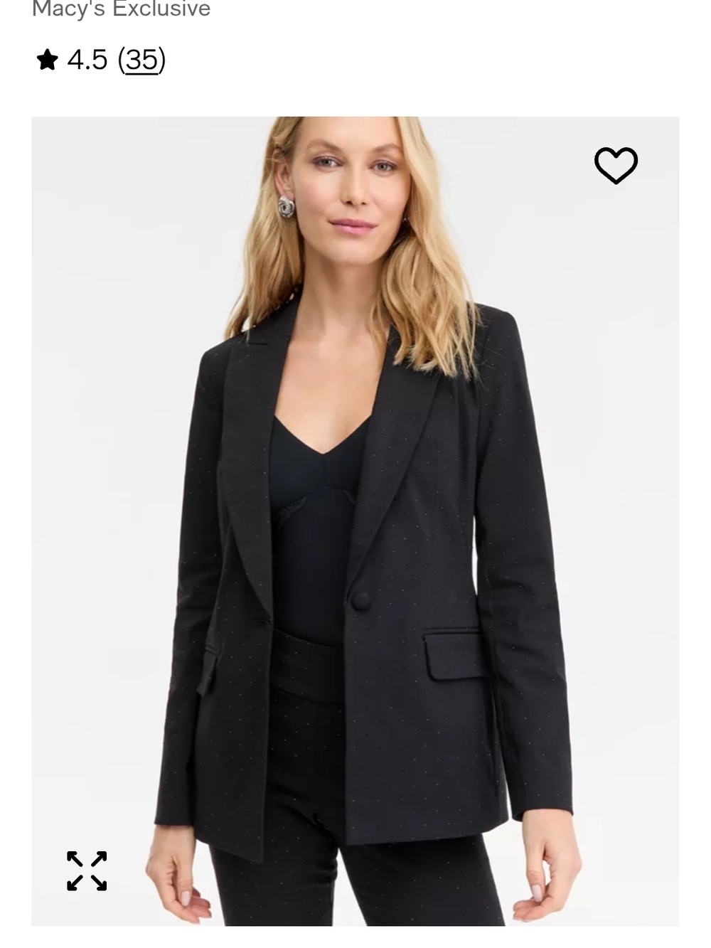 INC Black Single-Button Blazer Jacket S. Black Rhinestones